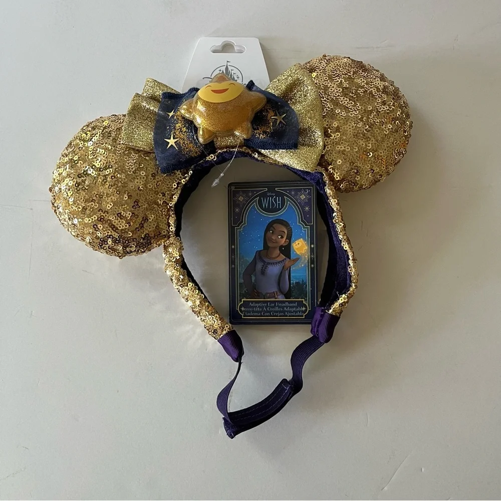 Disney Wish Adaptive Ear Headband Gold and Navy Kids Minnie Mouse Ears
